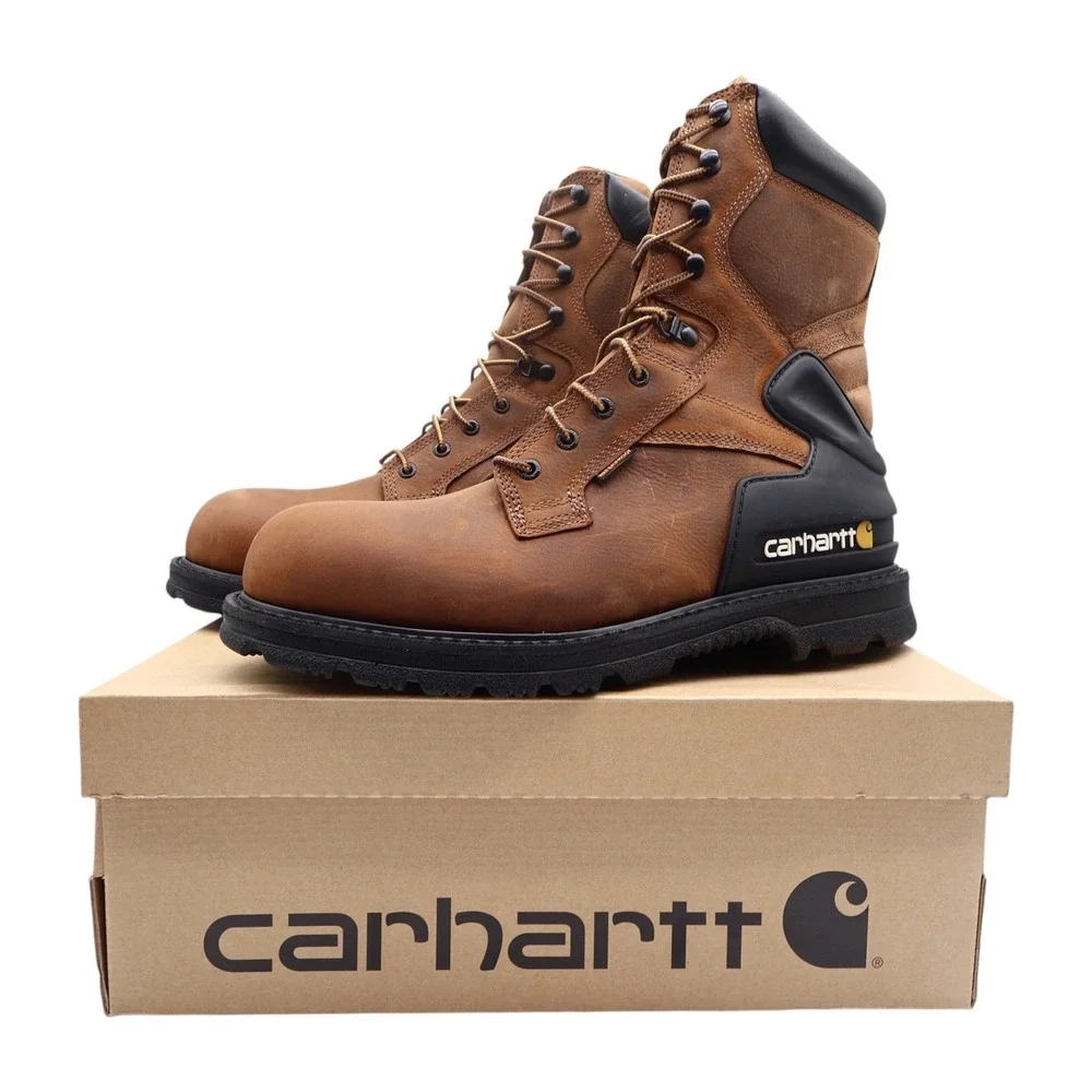 Carhartt Work Boots Mens 12 W Brown Leather Waterproof 8